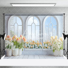 Aperturee - Aperturee Arch Window Tulip Floral Spring Photography Backdrop