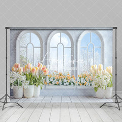 Aperturee - Aperturee Arch Window Tulip Floral Spring Photography Backdrop