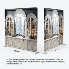 Aperturee - Aperturee Arch Windows Cabinet Snowy Christmas Square Backdrop