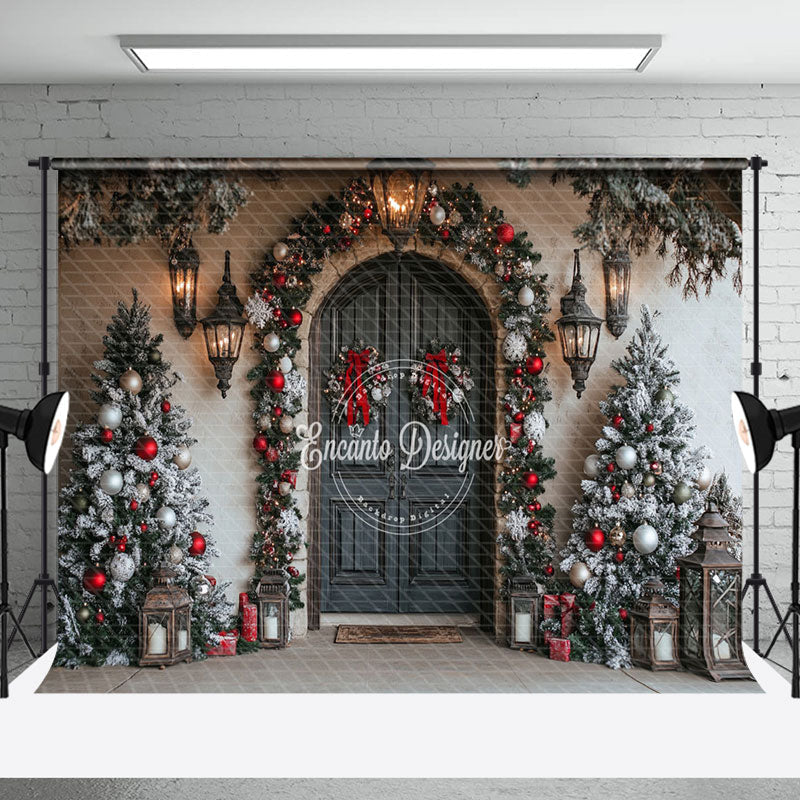 Aperturee - Aperturee Arch Wooden Door Oil Lamp Christmas Photo Backdrop