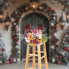 Aperturee - Aperturee Arch Wooden Door Oil Lamp Christmas Photo Backdrop