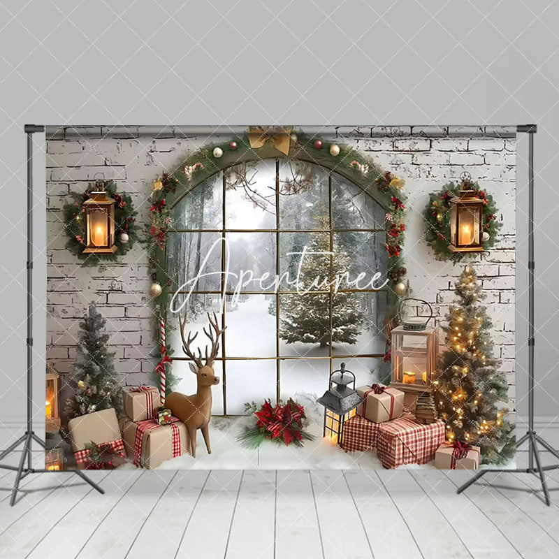 Aperturee - Aperturee Arched Window Gift Box Winter Christmas Backdrop