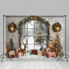 Aperturee - Aperturee Arched Window Gift Box Winter Christmas Backdrop