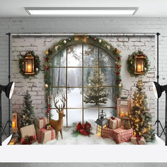 Aperturee - Aperturee Arched Window Gift Box Winter Christmas Backdrop