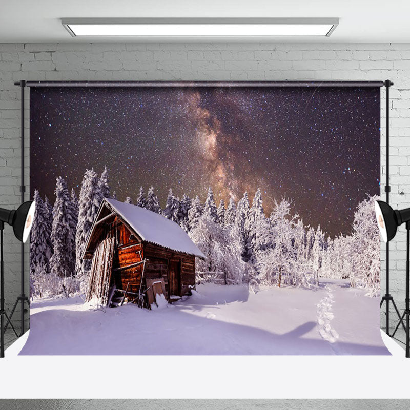 Aperturee - Aperturee Arctic Snow Forest Cabin Star Nebula Winter Backdrop