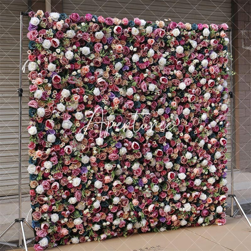 Aperturee - Aperturee Artificial Colorful Flower Wall Backdrop For Garden