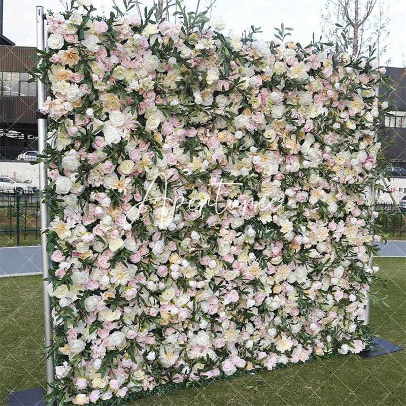 Aperturee - Aperturee Artificial Pink Beige Floral Wall Wedding Birthday Decor