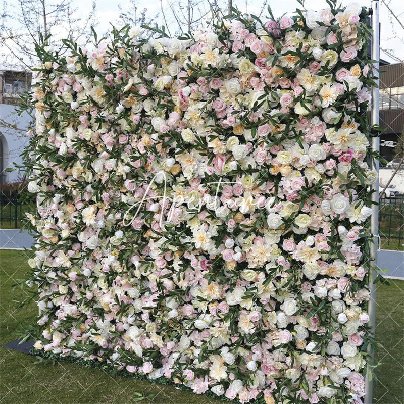 Aperturee - Aperturee Artificial Pink Beige Floral Wall Wedding Birthday Decor