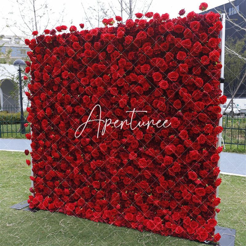 Aperturee - Aperturee Artificial Red Floral Wall For Wedding Party Decor