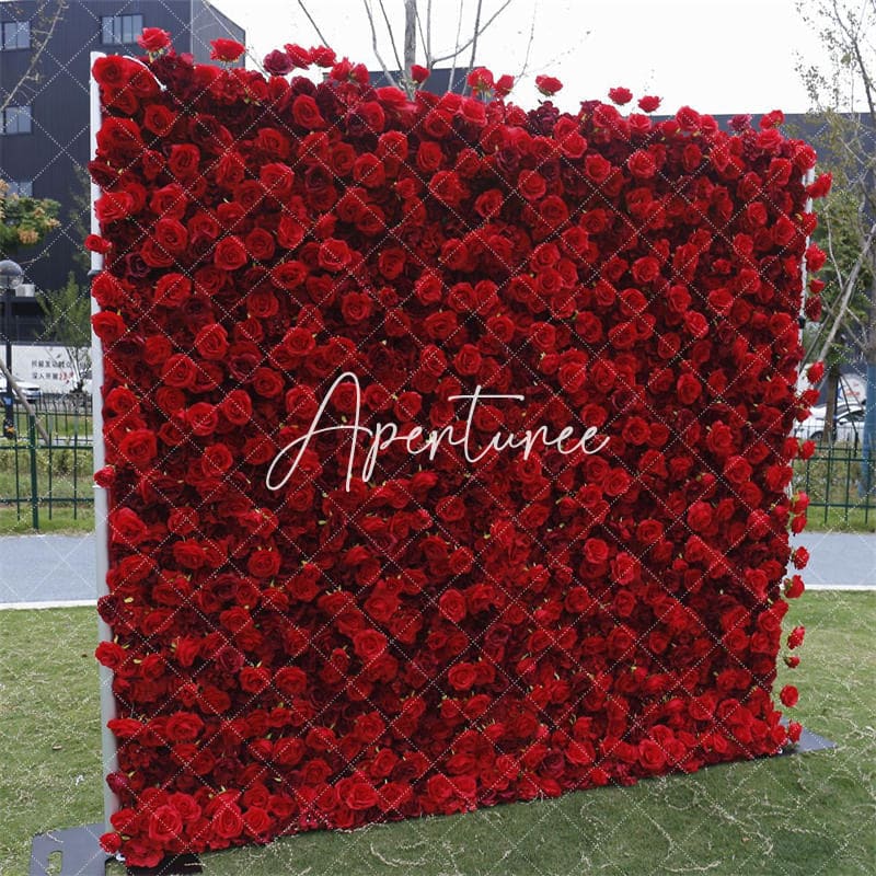 Aperturee - Aperturee Artificial Red Floral Wall For Wedding Party Decor