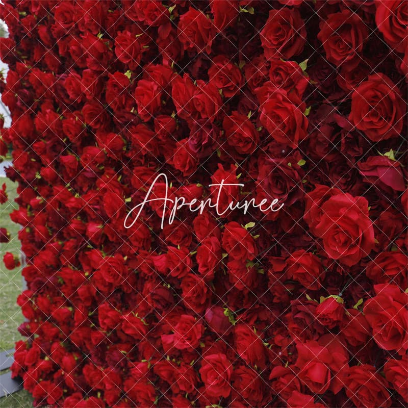 Aperturee - Aperturee Artificial Red Floral Wall For Wedding Party Decor