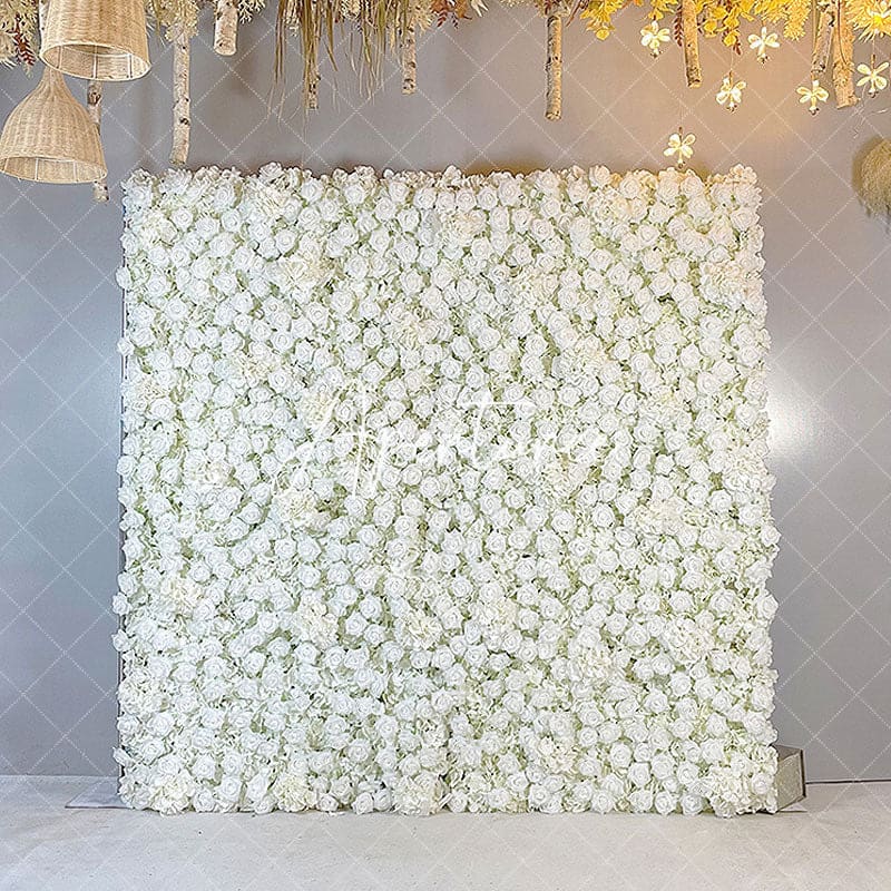 Aperturee - Aperturee Artificial White Flower Wall Bridal Shower Decor