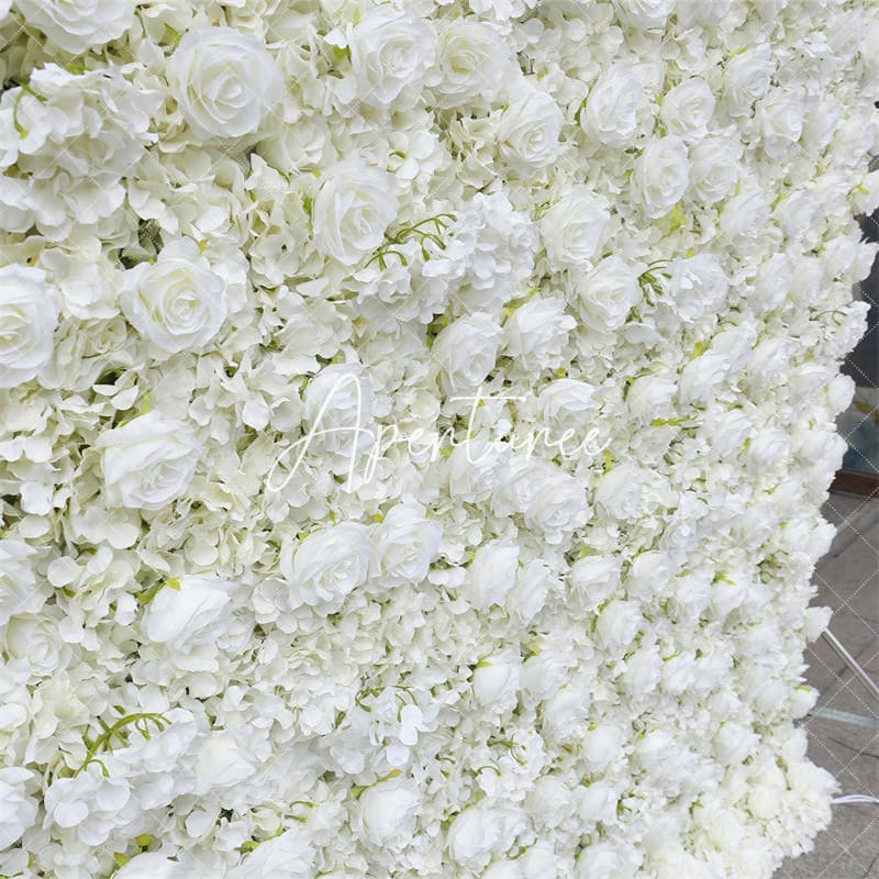 Aperturee - Aperturee Artificial White Flower Wall Bridal Shower Decor