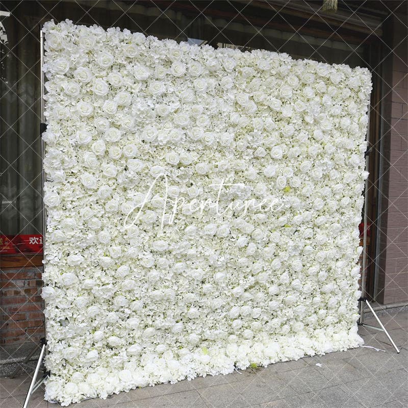 Aperturee - Aperturee Artificial White Flower Wall Bridal Shower Decor