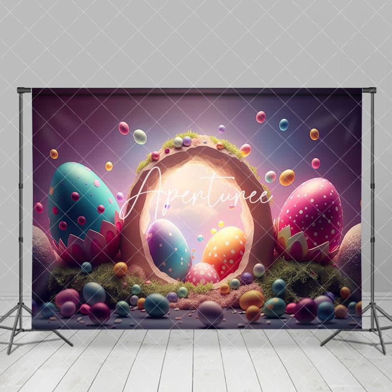 Aperturee - Aperturee Artistic Colorful Eggs Greenery Easter Photo Backdrop