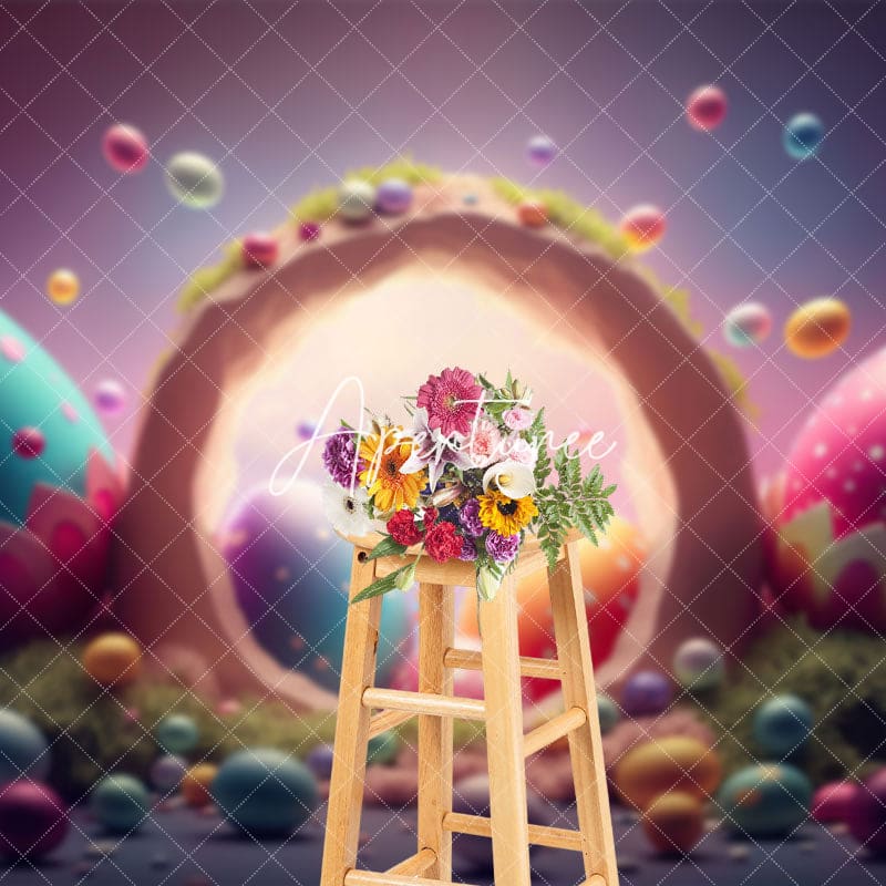 Aperturee - Aperturee Artistic Colorful Eggs Greenery Easter Photo Backdrop