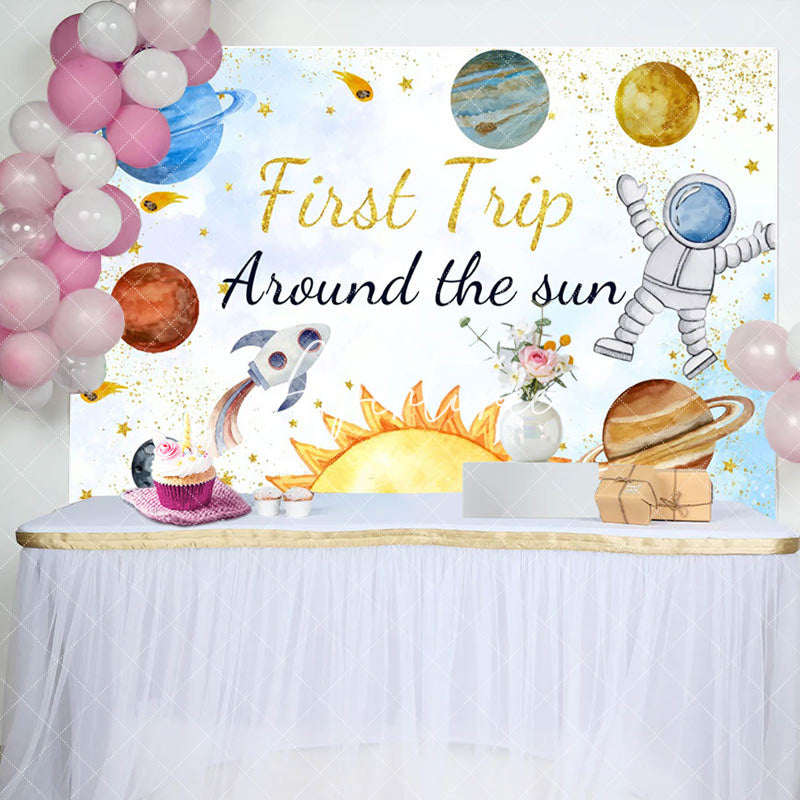 Aperturee - Aperturee Astronaut Planet First Trip Birthday Backdrop