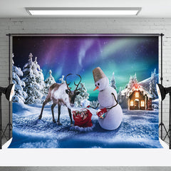 Aperturee - Aperturee Aurora Snow Elk Cedar Snowman Gift Christmas Backdrop