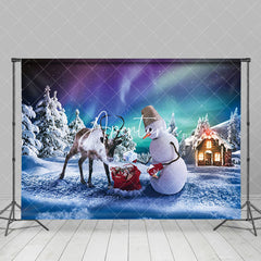 Aperturee - Aperturee Aurora Snow Elk Cedar Snowman Gift Christmas Backdrop