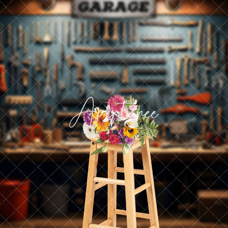 Aperturee - Aperturee Auto Repair Tools Dim Lights Garage Photo Backdrop