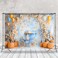 Aperturee - Aperturee Autumn Floral Carriage Pumpkin Cake Smash Backdrop