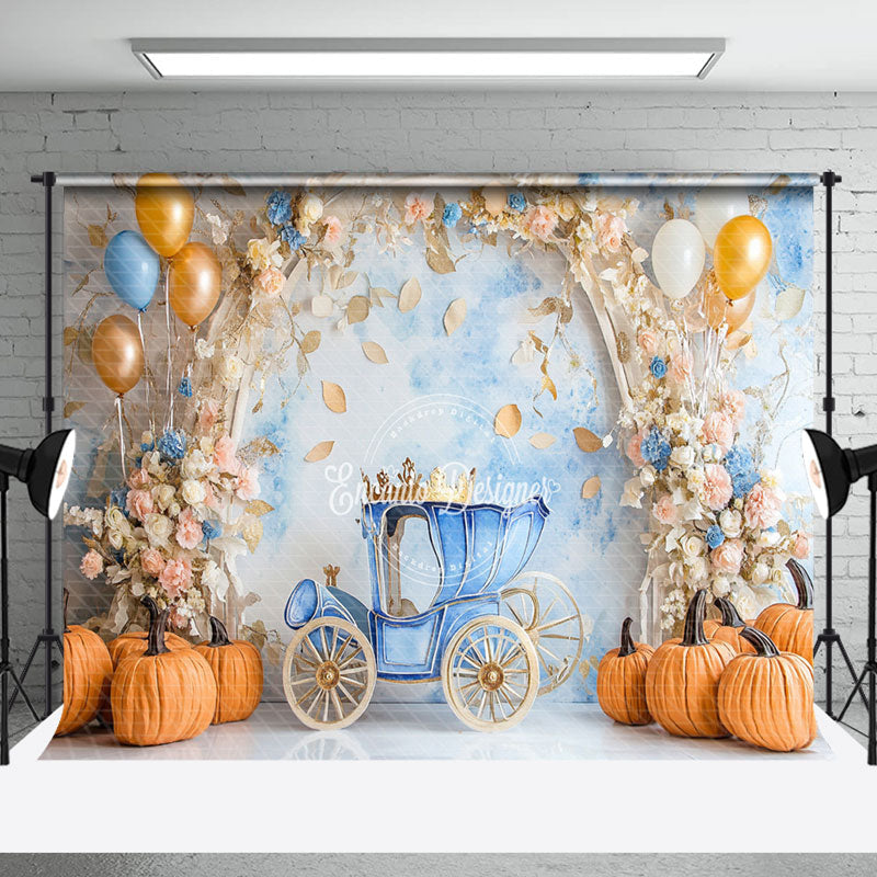 Aperturee - Aperturee Autumn Floral Carriage Pumpkin Cake Smash Backdrop