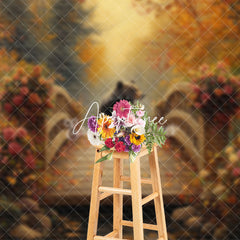 Aperturee - Aperturee Autumn Forest Floral Bear Bridge Photography Backdrop