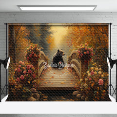 Aperturee - Aperturee Autumn Forest Floral Bear Bridge Photography Backdrop