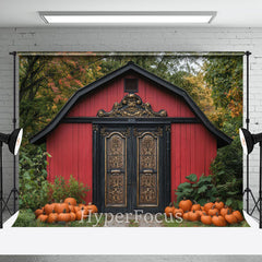 Aperturee - Aperturee Autumn Forest Pumpkins Luxury Red Barn Backdrop