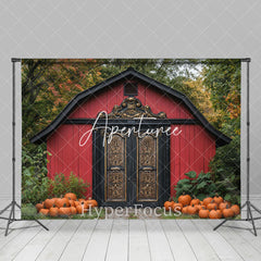 Aperturee - Aperturee Autumn Forest Pumpkins Luxury Red Barn Backdrop