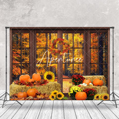 Aperturee - Aperturee Autumn Haystack Pumpkins Window Sunflower Backdrop