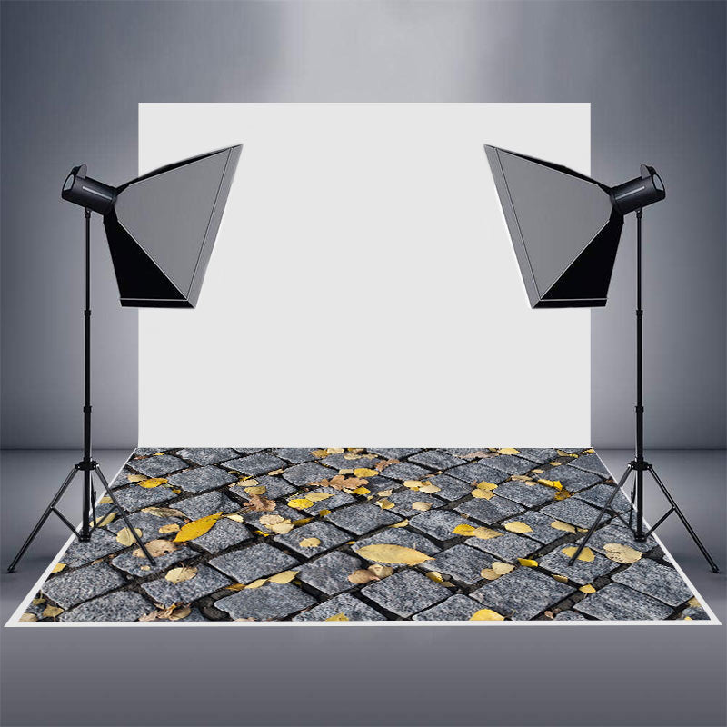 Aperturee - Aperturee Autumn Leaves Dark Grey Road Bricks Rubber Floor Mat