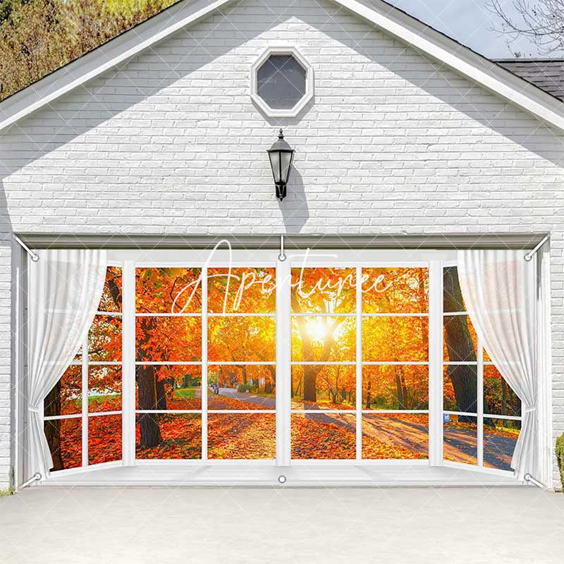 Aperturee - Aperturee Autumn Maple Grove Window Scene Garage Door Banner