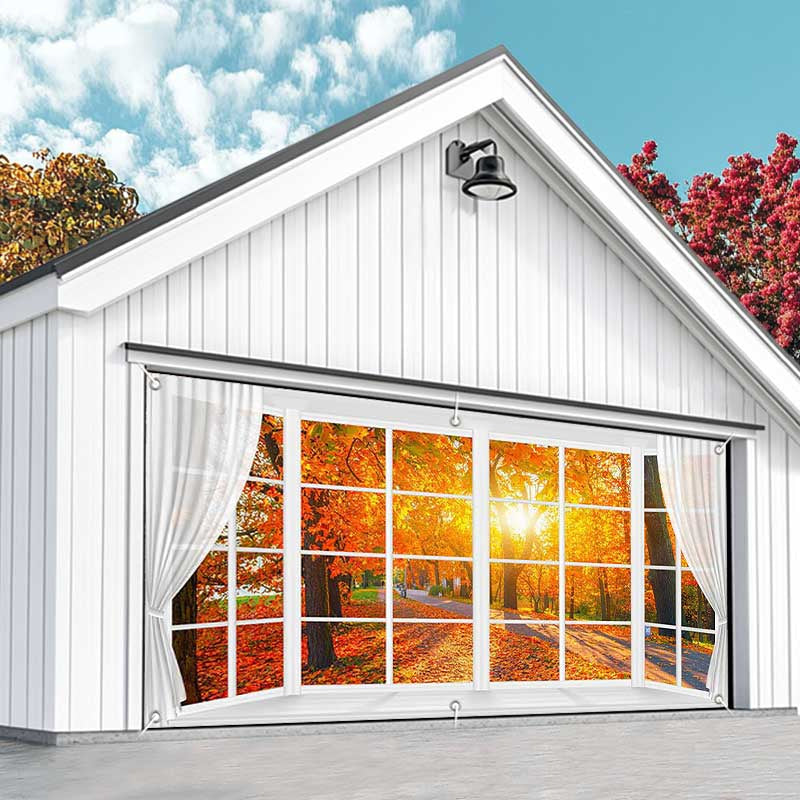 Aperturee - Aperturee Autumn Maple Grove Window Scene Garage Door Banner