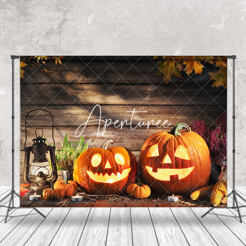 Aperturee - Aperturee Autumn Maples Lamp Pumpkin Wood Halloween Backdrop