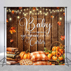 Aperturee - Aperturee Autumn Pumpkins Book Cozy Baby Custom Name Backdrop