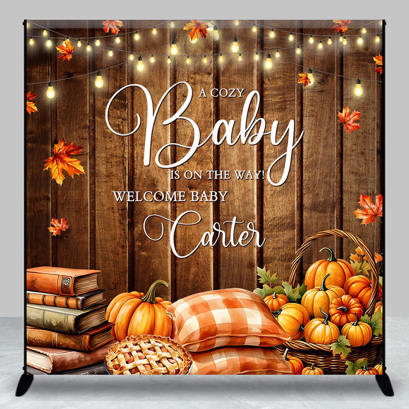 Aperturee - Aperturee Autumn Pumpkins Book Cozy Baby Custom Name Backdrop