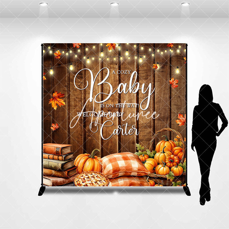 Aperturee - Aperturee Autumn Pumpkins Book Cozy Baby Custom Name Backdrop