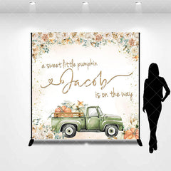 Aperturee - Aperturee Autumn Rose Truck Pumpkin Custom Baby Shower Backdrop