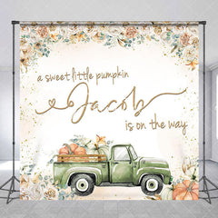 Aperturee - Aperturee Autumn Rose Truck Pumpkin Custom Baby Shower Backdrop