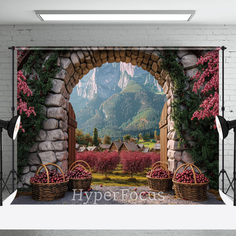 Aperturee - Aperturee Autumn Stone Arch Orchard Paradise Photo Backdrop