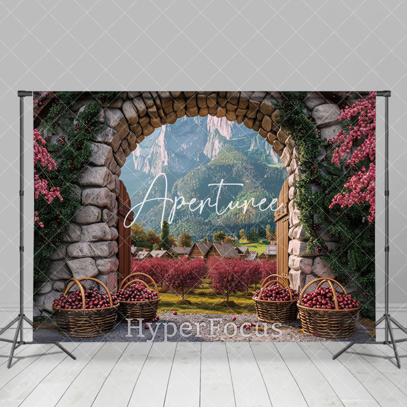 Aperturee - Aperturee Autumn Stone Arch Orchard Paradise Photo Backdrop