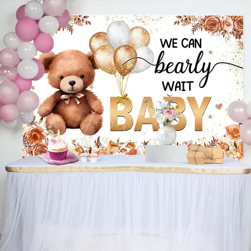 Aperturee - Aperturee Autumn Vibe Bearly Wait Teddy Baby Shower Backdrop
