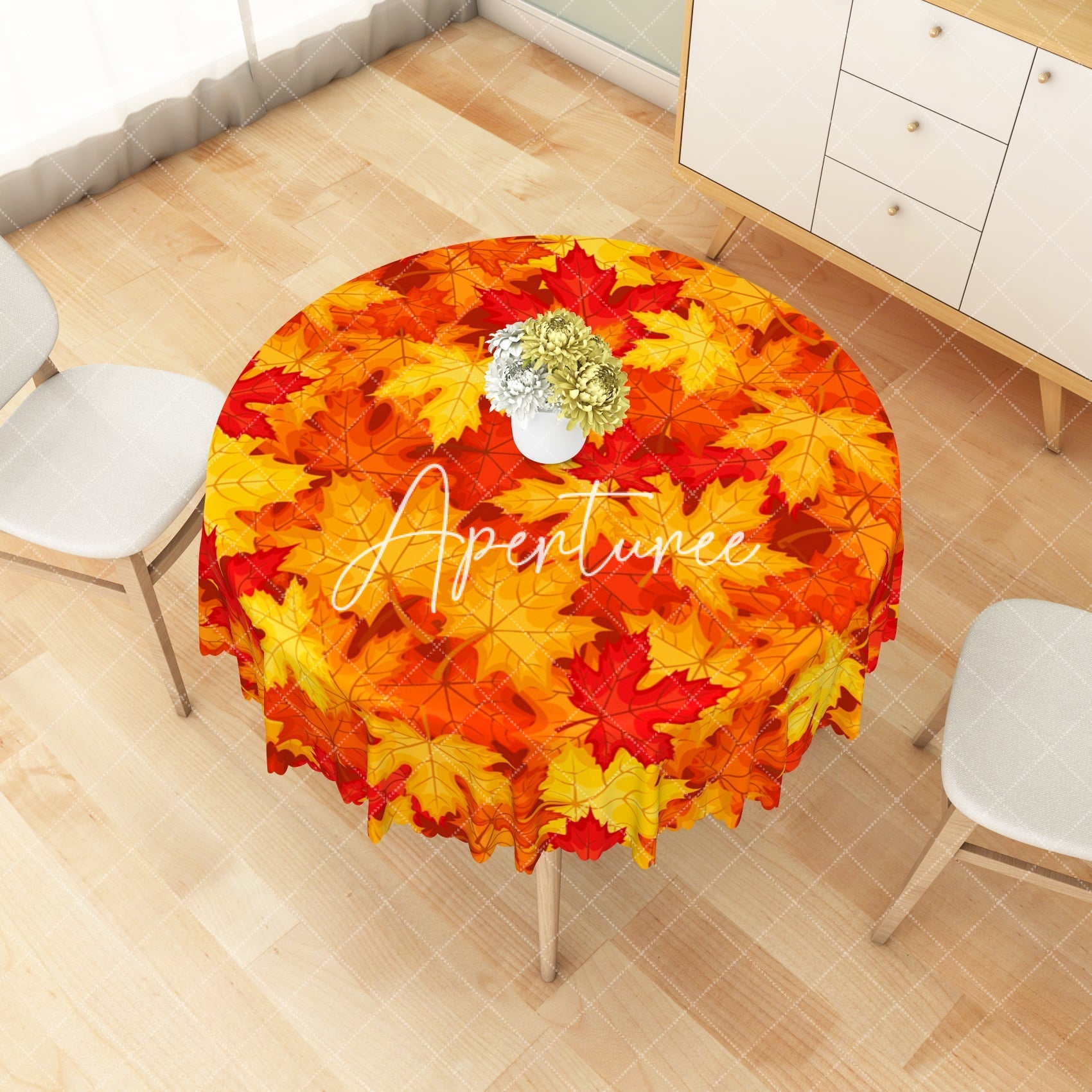 Aperturee - Aperturee Autumn Vibes Diverse Maple Leaves Rectangle Tablecloth