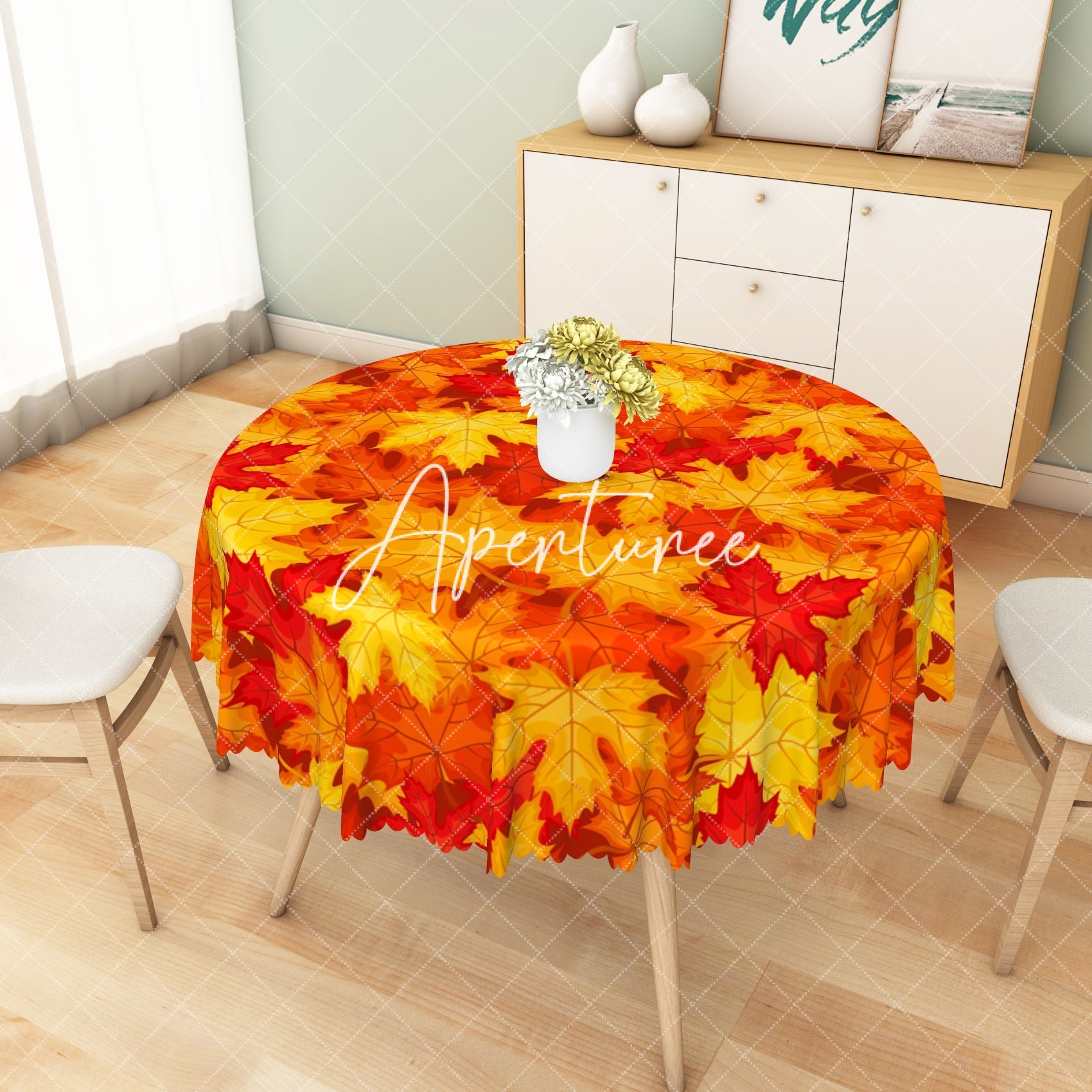 Aperturee - Aperturee Autumn Vibes Diverse Maple Leaves Rectangle Tablecloth