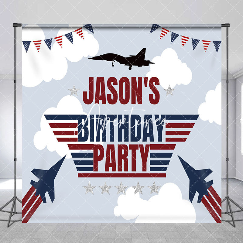 Aperturee - Aperturee Aviation Plane Cloud Custom Name Birthday Backdrop