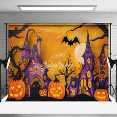 Aperturee - Aperturee Awful Pumpkins Castle Bats Moon Halloween Backdrop