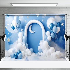 Aperturee - Aperturee Baby Boy Blue Balloons Cake Smash Photography Backdrop