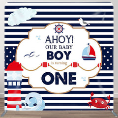 Aperturee - Aperturee Baby Boy Is Turning One Fabric Backdrop Cover for Birthday