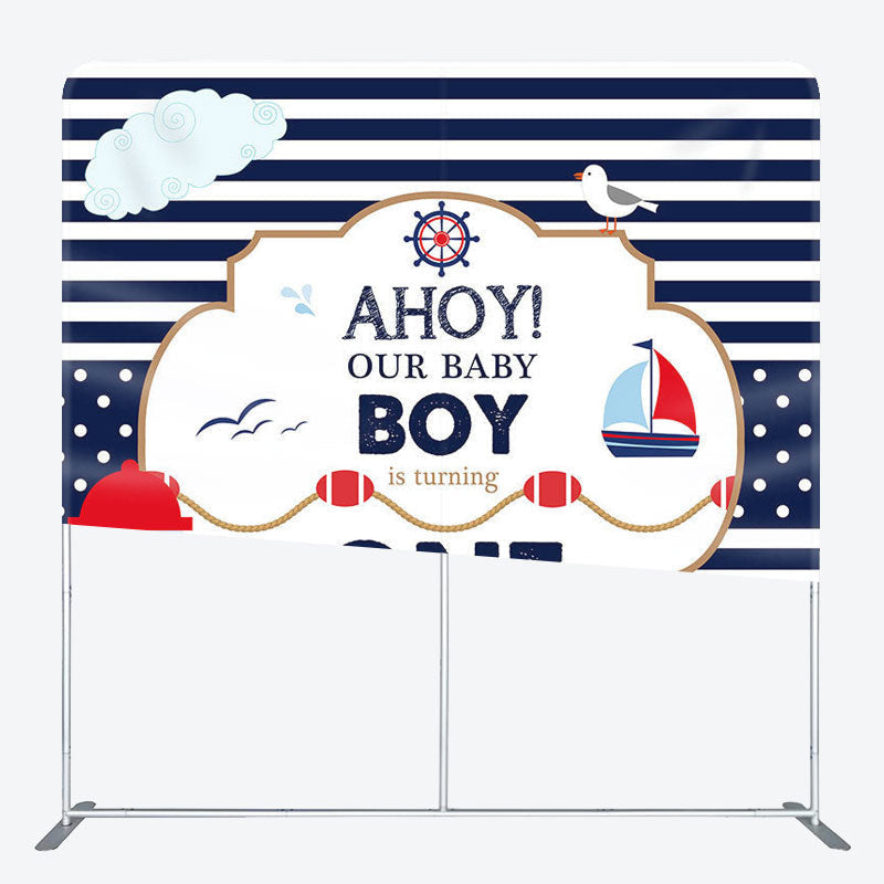 Aperturee - Aperturee Baby Boy Is Turning One Fabric Backdrop Cover for Birthday